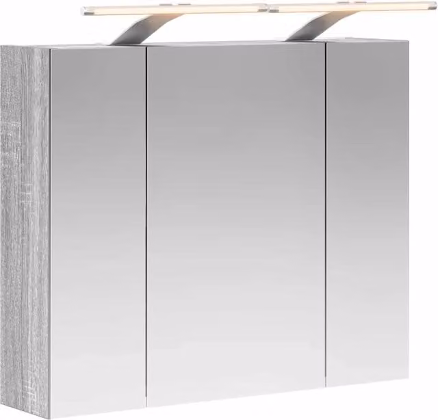 Mobiletto da bagno moderno con specchio e illuminazione LED, armadio sospeso in legno grigio, L: 60 cm, P: 14,5 cm, H: 50 cm