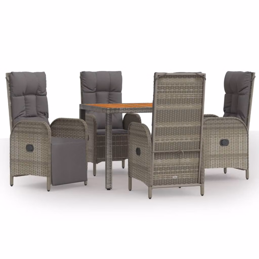Set da Pranzo da Giardino 5 pz con Cuscini in Polyrattan Grigio