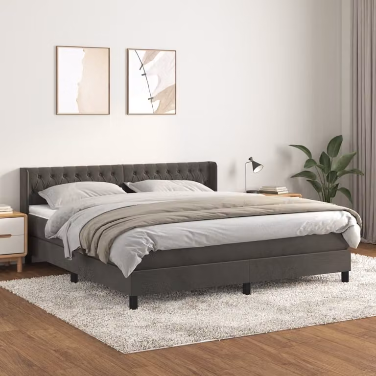 The Living Store Letto a molle con materasso grigio scuro 160x200 cm in velluto
