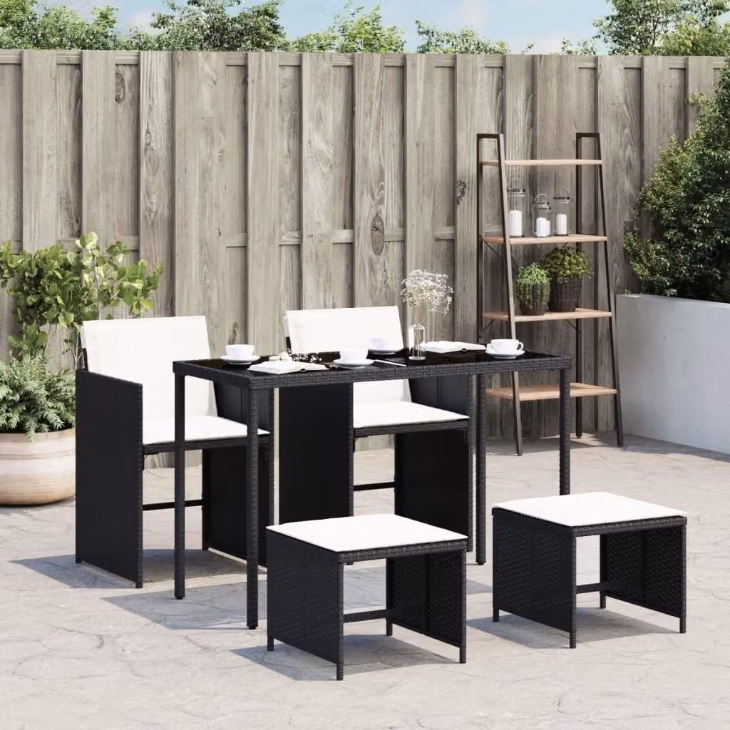 Maison Exclusive - Set da pranzo da giardino 5 pezzi con cuscini in polyrattan nero