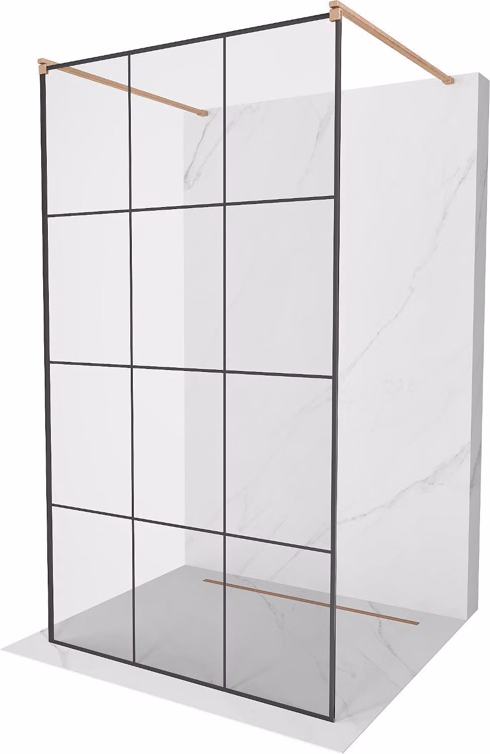 Mexen Kioto Parete doccia autoportante 110 x 200 cm, griglia nera 8 mm, rame spazzolato - 800-110-002-65-77