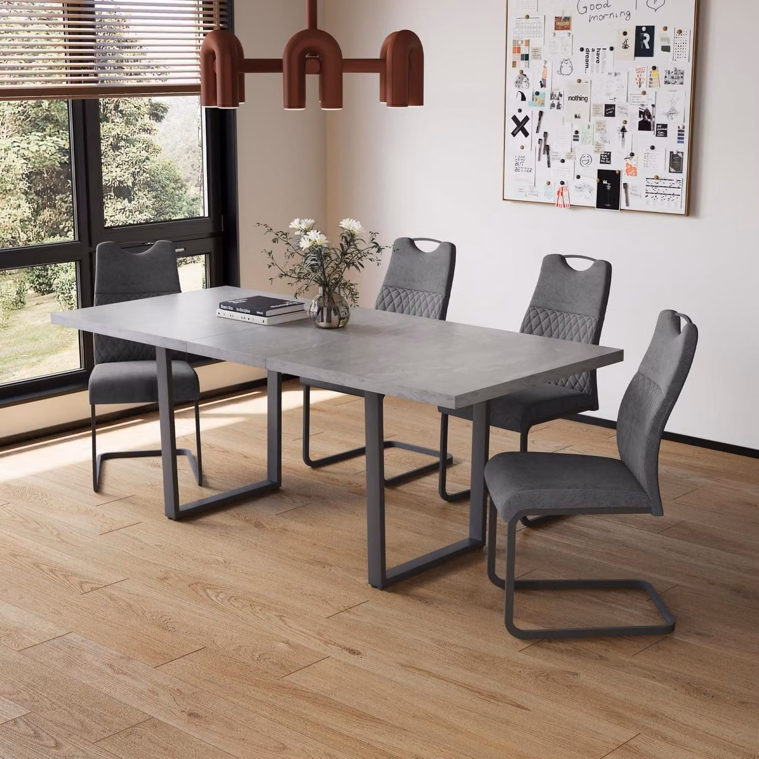 Tavolo allungabile con 4 sedie, in MDF grigio, dimensioni 130-170 cm