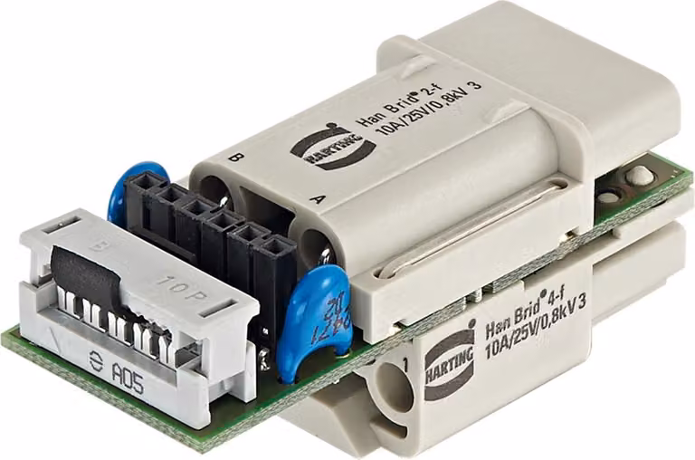 HARTING Han Brid-bu-c + Cu-Bus-Modul-bu-c Inserto femmina (F) Connessione a crimpare / a taglio, 6 poli 4/2 50V, 10A - 1