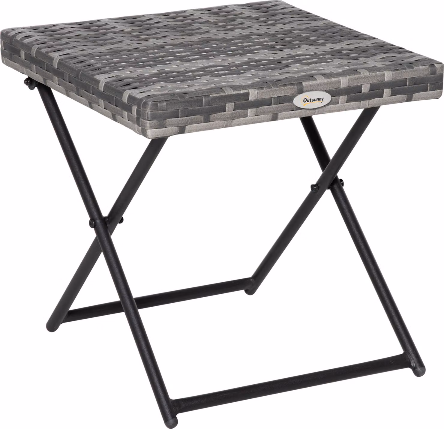 Outsunny Tavolino da giardino in polyrattan Tavolino pieghevole Arredo da giardino Tavolo pieghevole in metallo grigio 40 x 40 x 40 cm