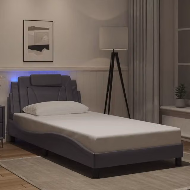 Letto contenitore Viana vidaXL con illuminazione LED e porta di ricarica USB, Grigio, L: 100 cm, P: 200 cm