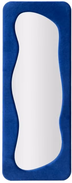 Specchio da parete moderno Theodor Vikasa Home in velluto blu con cornice sagomata L: 67 cm, H: 166 cm