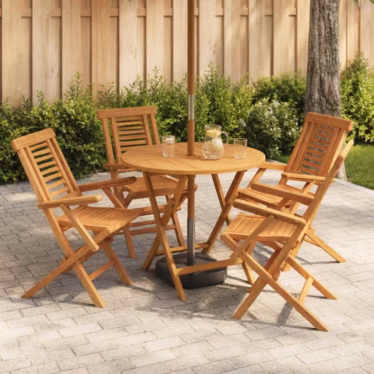 Set bistro da giardino pieghevole vidaXL in legno di teak marrone da 5 pezzi