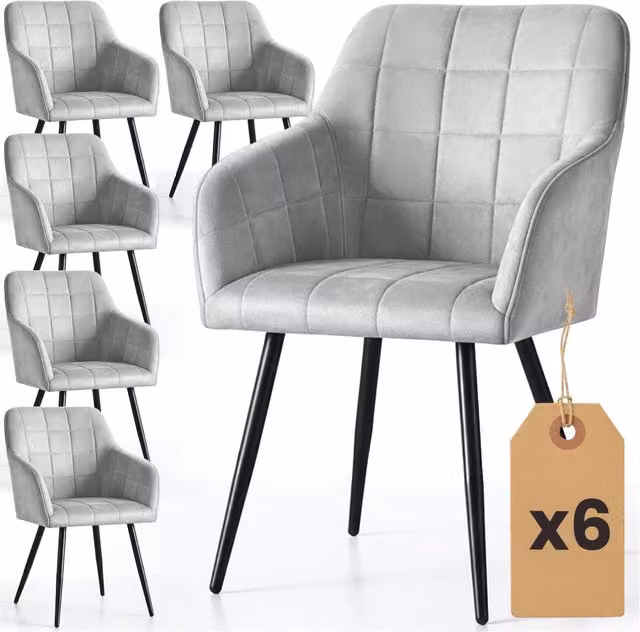 Set di 6 Sedie imbottite con cuciture quadrate LUXANO Grigio gambe nere