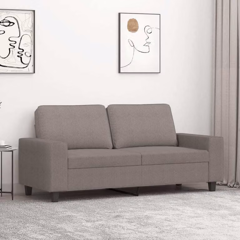 Divano a due posti, colore taupe, 140 cm, rivestito in tessuto