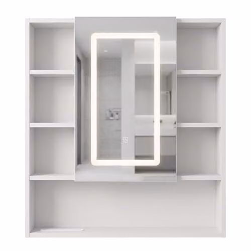 Rea - Armadio da toilette con specchio Luna - Bianco 70 x 80 LED - 13 x 70 x 80 cm