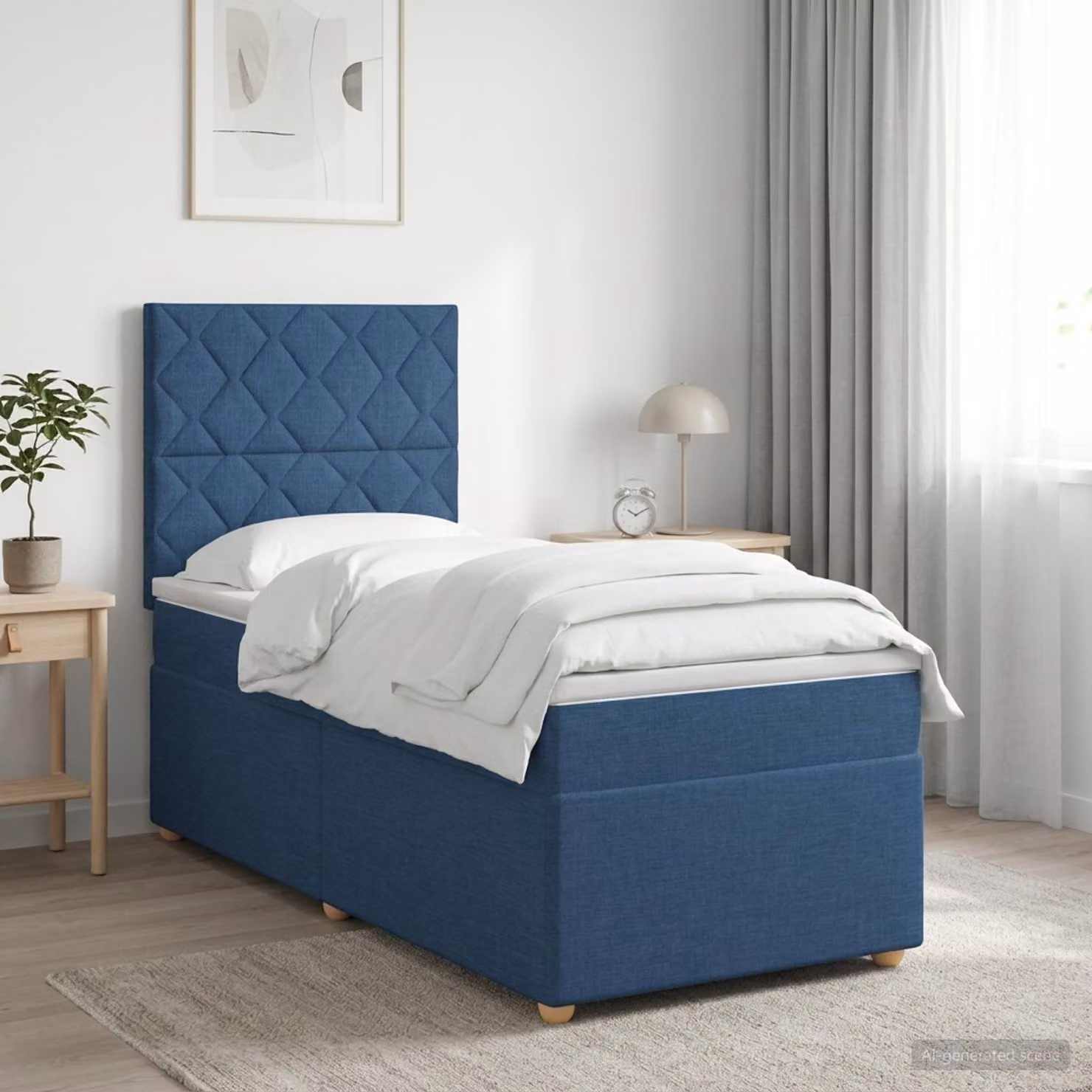 Letto box spring con materasso ibrido vidaXL in tessuto blu e bianco L/P: 100 x 200 cm