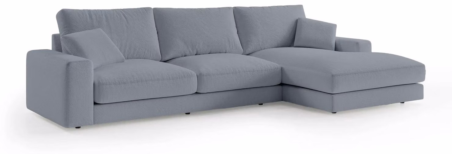 Divano angolare modello Harvesty, lato destro, colore grigio-blu, finitura "Nebel"