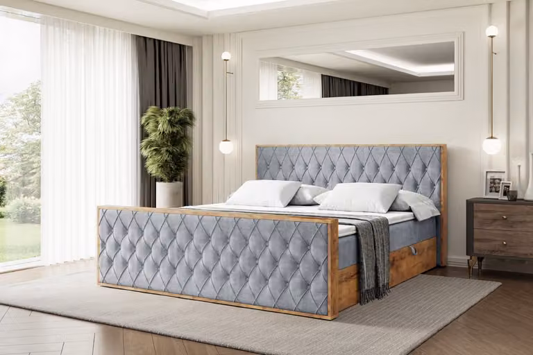Letto boxspring ALTDECOR con materasso e rete a doghe, topper, pediera, letto imbottito con contenitore, letto con spazio contenitivo, materasso H3, letto matrimoniale, letto a cassettoni - LOLLI5-Z - 120x200 - Grigio Casablanca