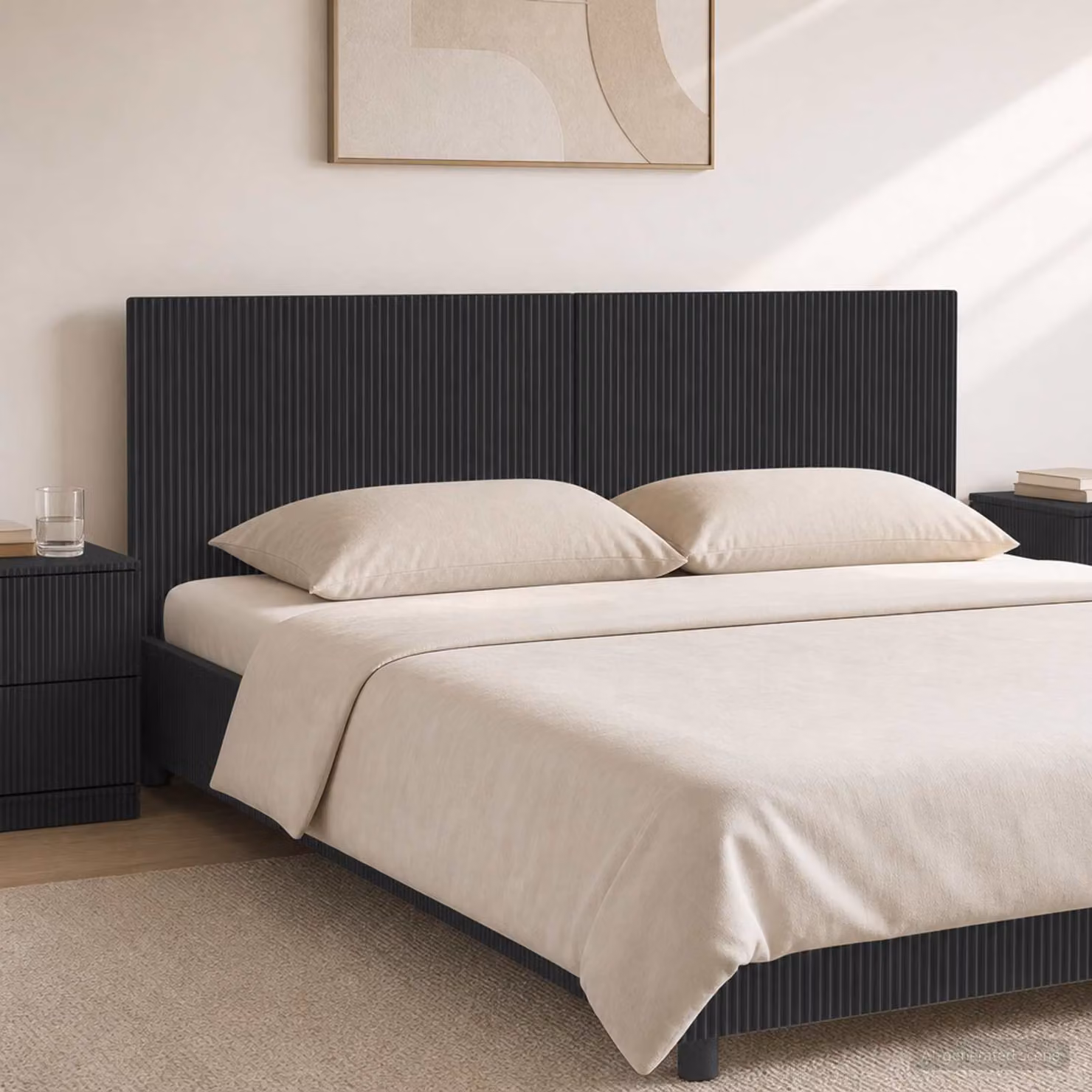Testiera da muro vidaXL ARNHEM nera in legno ingegnerizzato con ripiano integrato e scomparti laterali L: 160 cm, H: 50 cm, P: 3 cm