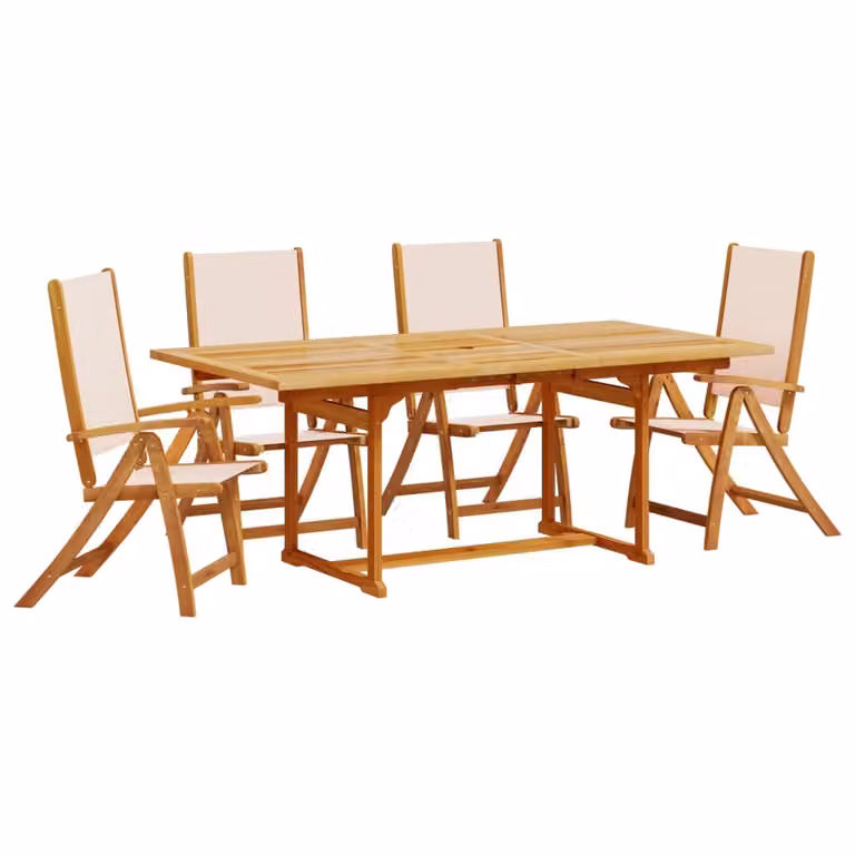 Set Pranzo da Giardino 5pz Legno Massello di Acacia e Textilene