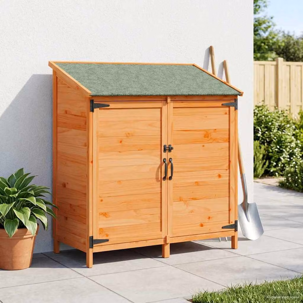 Capanno da giardino vidaXL in legno marrone con tetto a punta e porta singola L: 106,5 cm, P: 56 cm, H: 113,5 cm