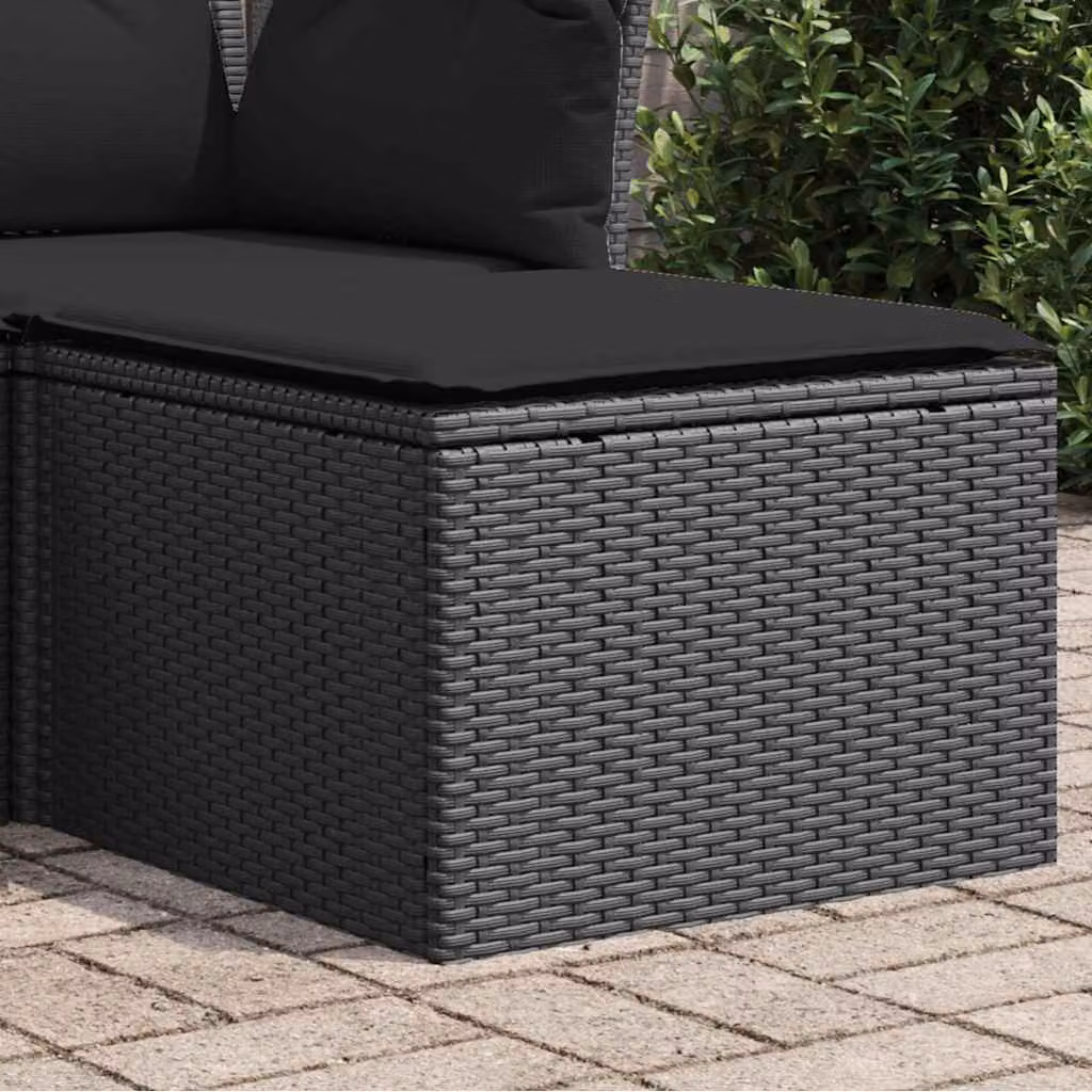 Sgabello da giardino vidaXL in polyrattan nero con cuscino, L 55 x P 55 x H 37 cm