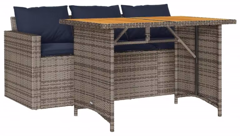 set da pranzo da giardino a 2 pezzi con cuscini in poly rattan grigio