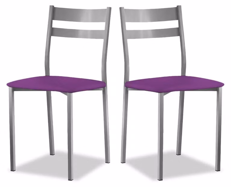 2 sedie da cucina, struttura in metallo, rivestimento in ecopelle, altezza seduta 45 cm, colore melanzana