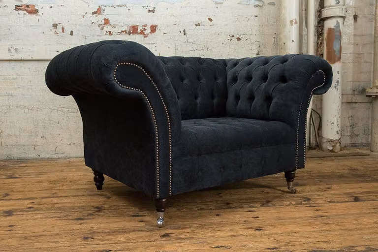 Schwarz Sofa Couch Polster Chesterfield Sitzmöbel Leder Couchen