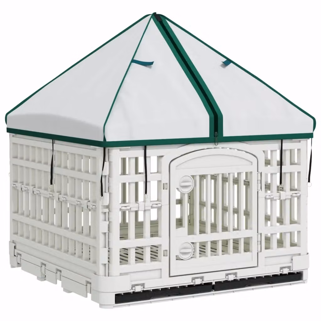 Pannello per cani a 4 sezioni con tetto vidaXL bianco L 122 x P 106,5 x H 82 cm – 2