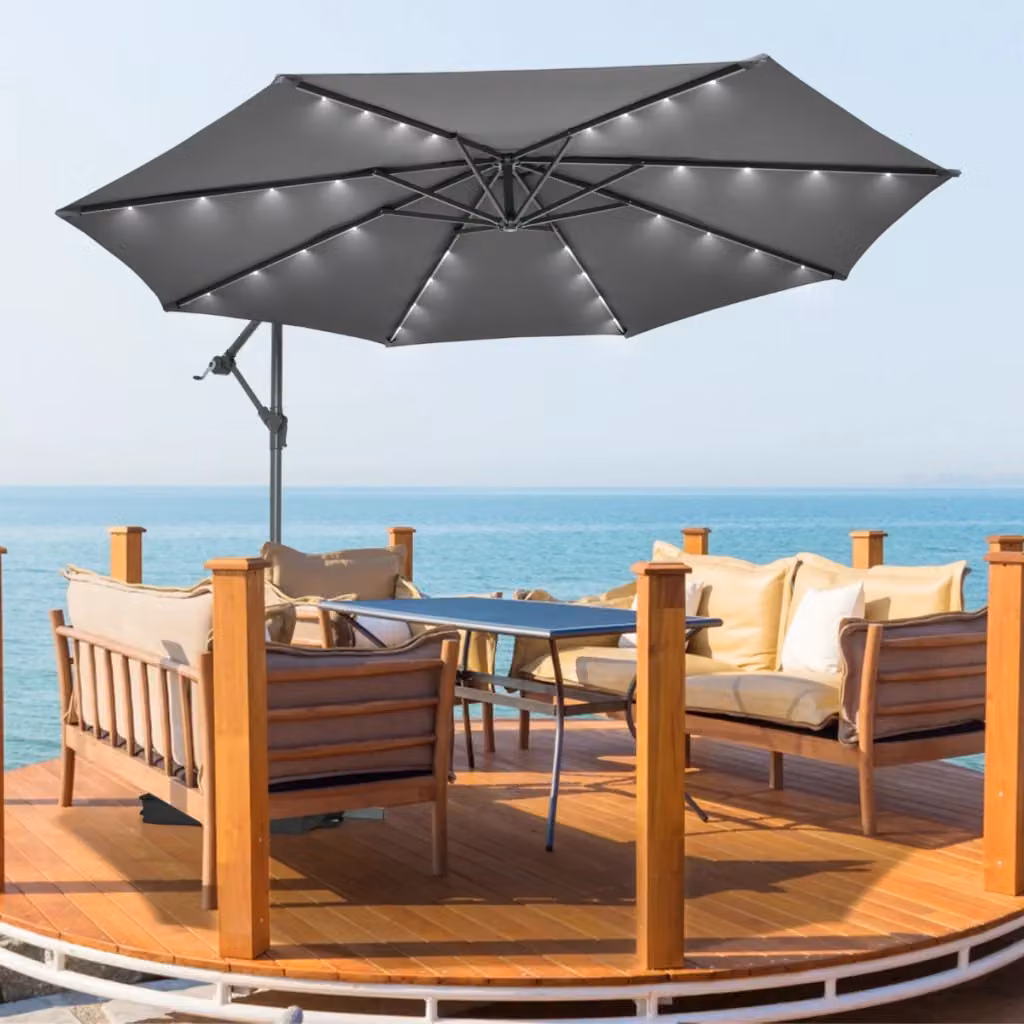 Ombrellone pendente da esterno con 32 luci LED e pannello solare, Grigio scuro – 2