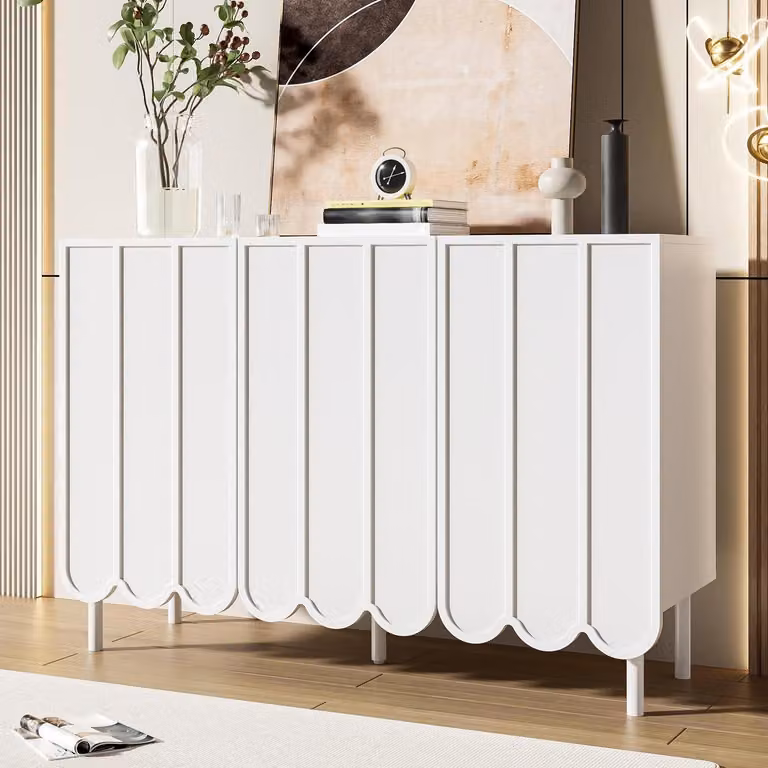 Mobile contenitore con ante a onda e sistema di chiusura ammortizzata, colore bianco, dimensioni 120x35x80 cm