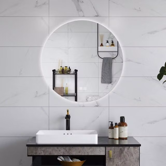 AICA Specchio da bagno 100 x 100 cm, 3 colori, antiappannamento, dimmerabile, interruttore touch, Funzione Memoria