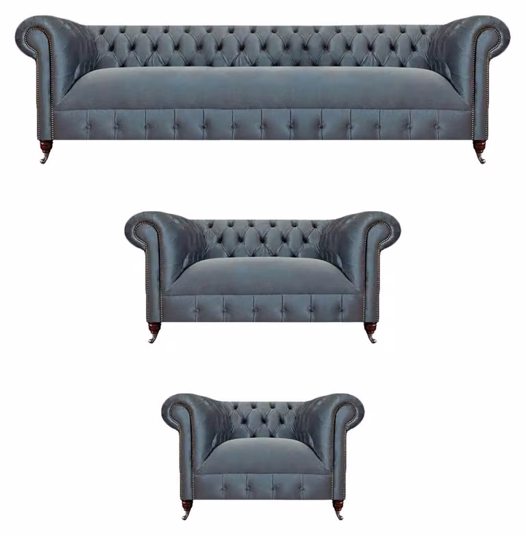 Hellgraue Chesterfield Couchgarnitur Sofas Polster Wohnzimmer Möbel 3tlg