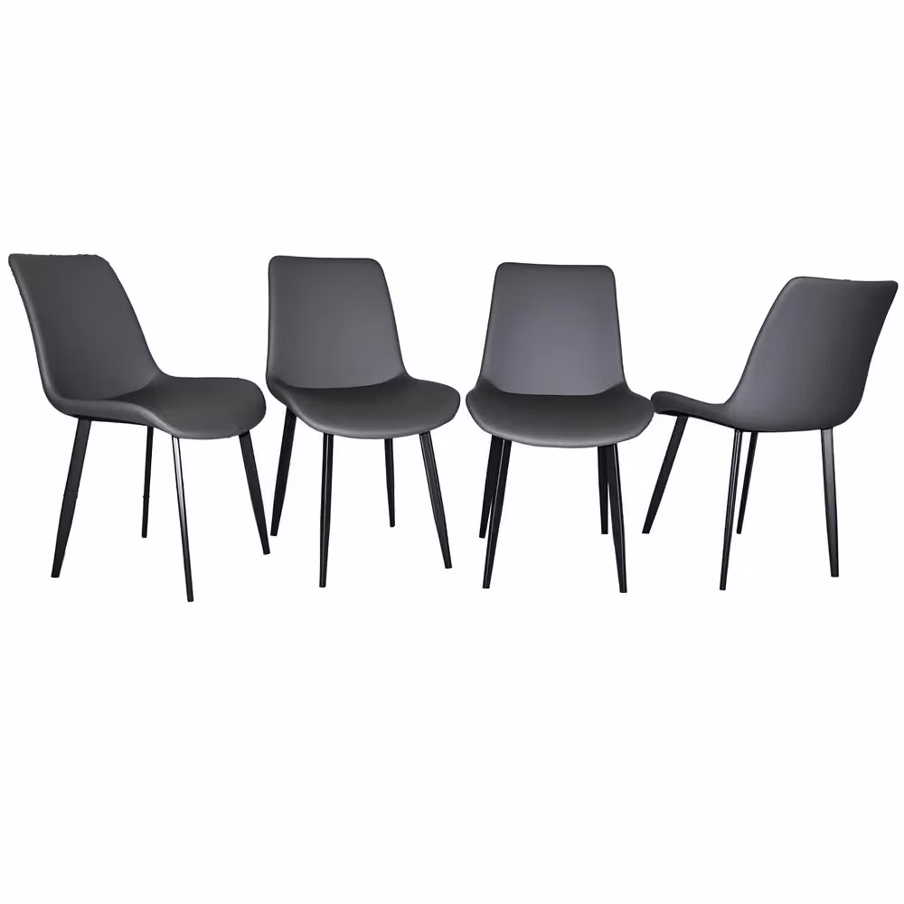 Set di 4 sedie da pranzo moderne Minimal in similpelle grigio con gambe in metallo – 2