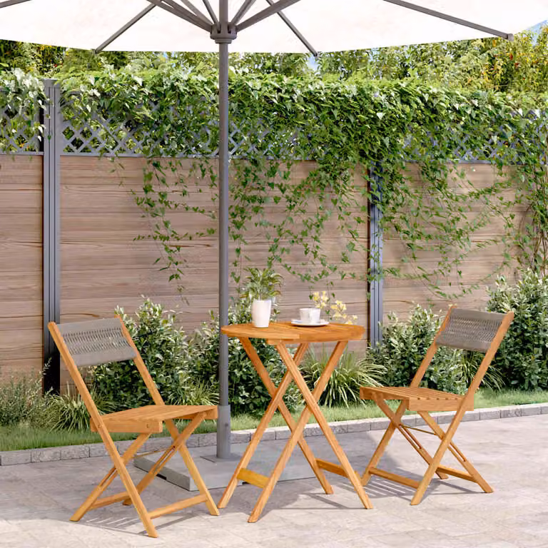 vidaXL Set da Bistrot 3pz Grigio e Marrone in Legno di Acacia e Polipropilene