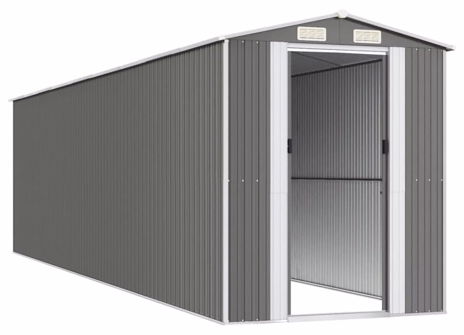 Capanno per attrezzi, tipo casetta da giardino, in acciaio zincato, colore grigio chiaro, dimensioni 192x77x223 cm