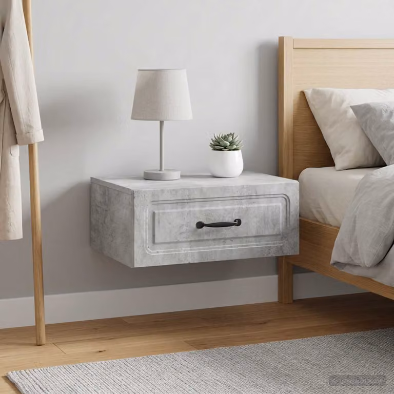 Set di 2 comodini sospesi vidaXL in stile moderno Grigio Cemento, L 49 cm x P 34,5 cm x H 20 cm