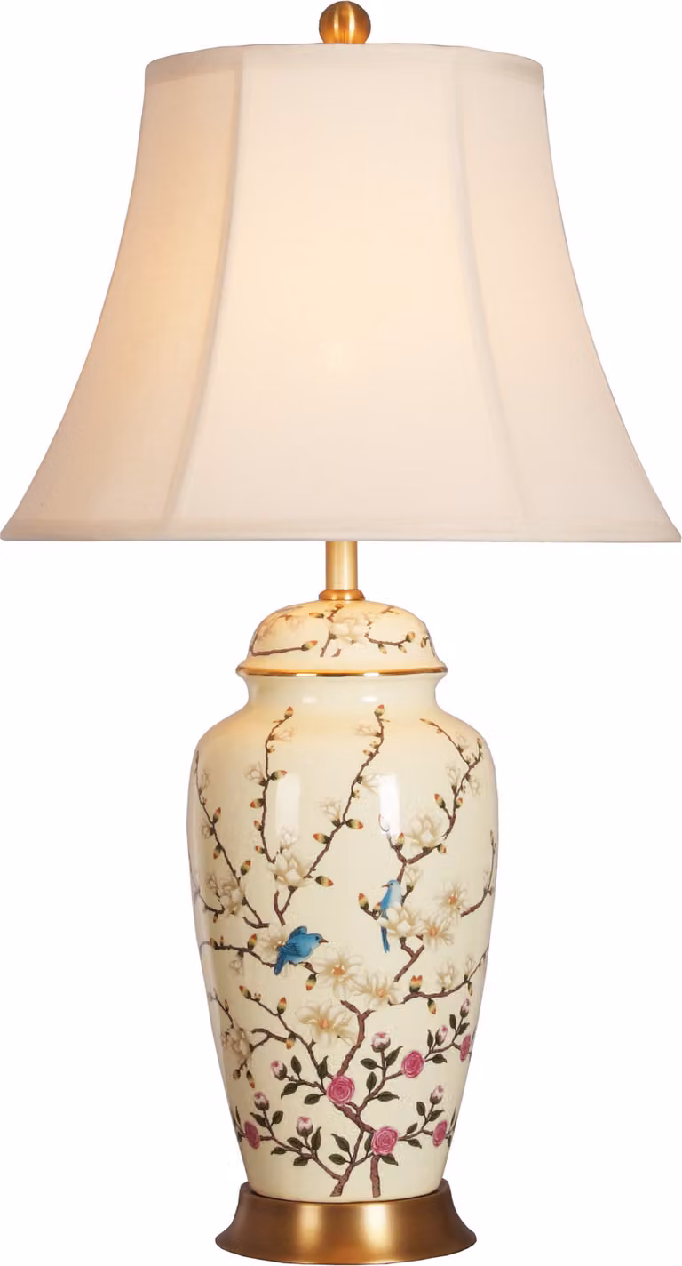 Fine Asianliving Lampada da tavolo cinese in porcellana con paralume E27 Lampada da tavolo orientale in Vetroceramica Lampade da comodino camera da letto soggiorno
