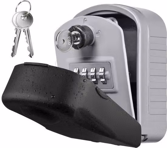 Armadietto portachiavi con codice a 4 cifre, impermeabile, grande, grigio