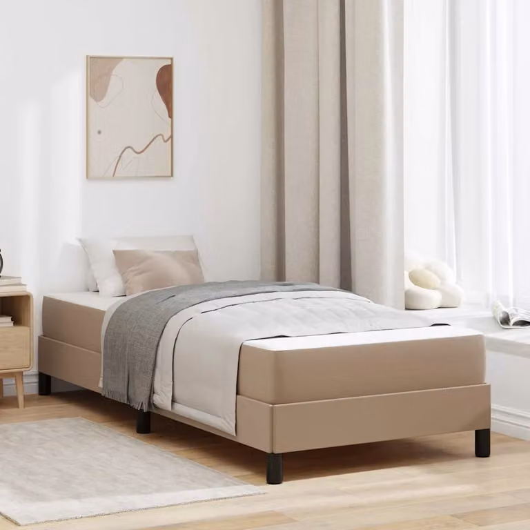 Struttura letto imbottita vidaXL in tessuto beige e marrone con doghe in legno, L 100 x P 200 cm