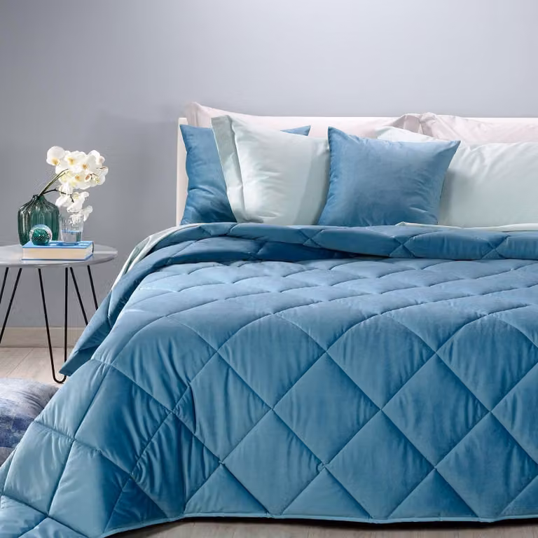 Coperta in fibra di poliestere per letto matrimoniale, colore blu, 100% poliestere