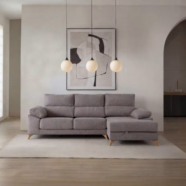 Sofà letto angolare Dandy Banak a 4 posti con contenitore, lato destro, colore topo