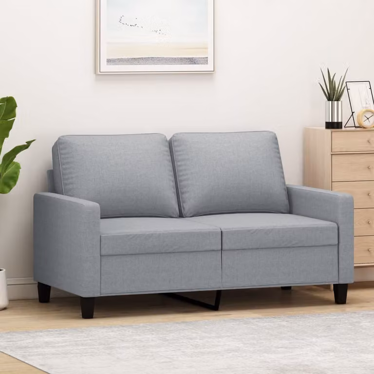 Divano a due posti, colore grigio chiaro, 120 cm, rivestito in tessuto