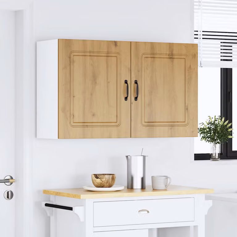 Set di 2 pensili da cucina Kalmar vidaXL in legno multistrato e MDF color rovere marrone con ante a battente per cucina, camera o soggiorno