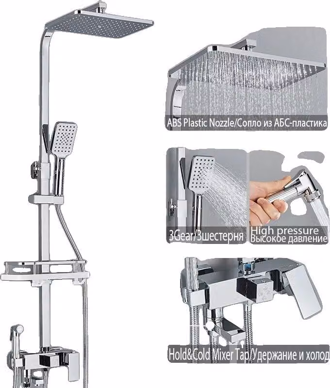 Set rubinetteria doccia, regolabile in 4 posizioni, design moderno, cromato 4 vie A