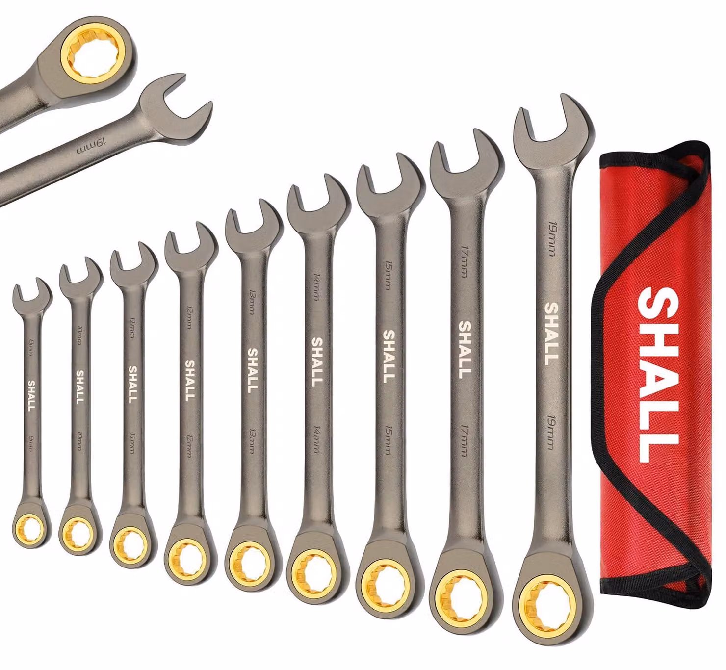 Set di chiavi dinamometriche da 9 pezzi, con range da 8 a 19 mm, 72 denti e custodia porta-attrezzi