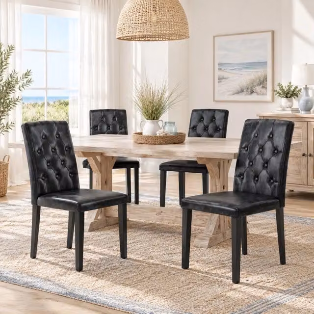Set di 4 Sedie da Pranzo in PU Nero con Gambe in Metallo Opaco