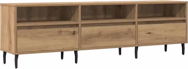 Mobile TV moderno in legno Rovere e metallo marrone con scomparti multimediali L: 150 cm, P: 30 cm, H: 44,5 cm