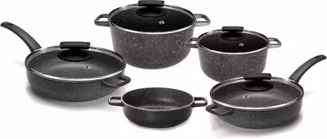 Batteria di Pentole 9 Pezzi in Alluminio Pressofuso Antiaderente Olympia Hard Cook