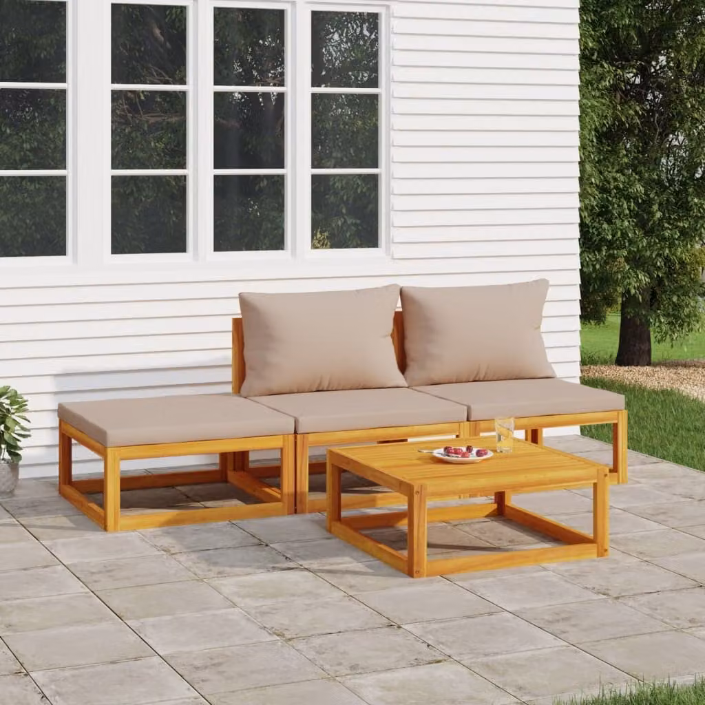 vidaXL Set Salotto da Giardino a L in Legno di Acacia con Cuscini Beige e Marrone