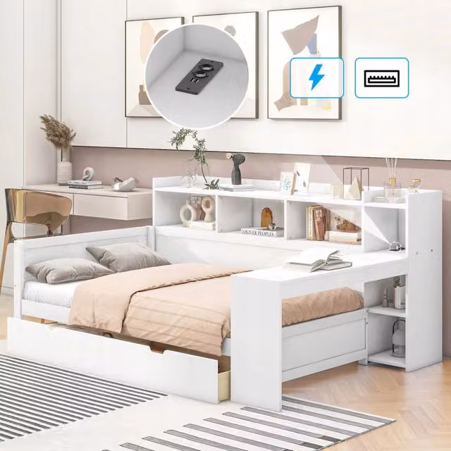 Sofa letto con scrivania e USB - Xylo - 90x200 - Bianco