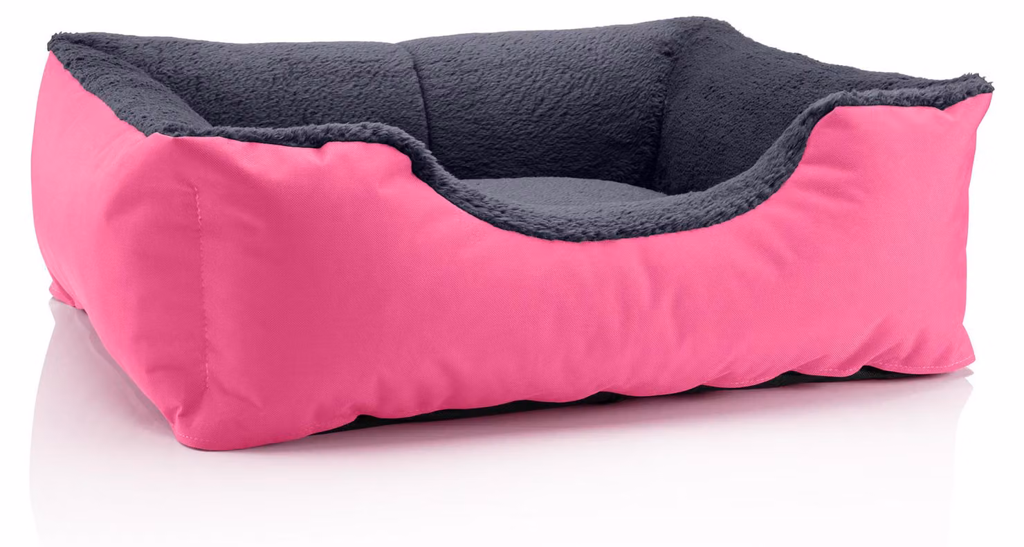 Letto per cani BedDog TEDDY, divano per cani lavabile con bordo e cuscino, PINK-ROCK (rosa/grigio), (M) ca. 70x55x18 cm