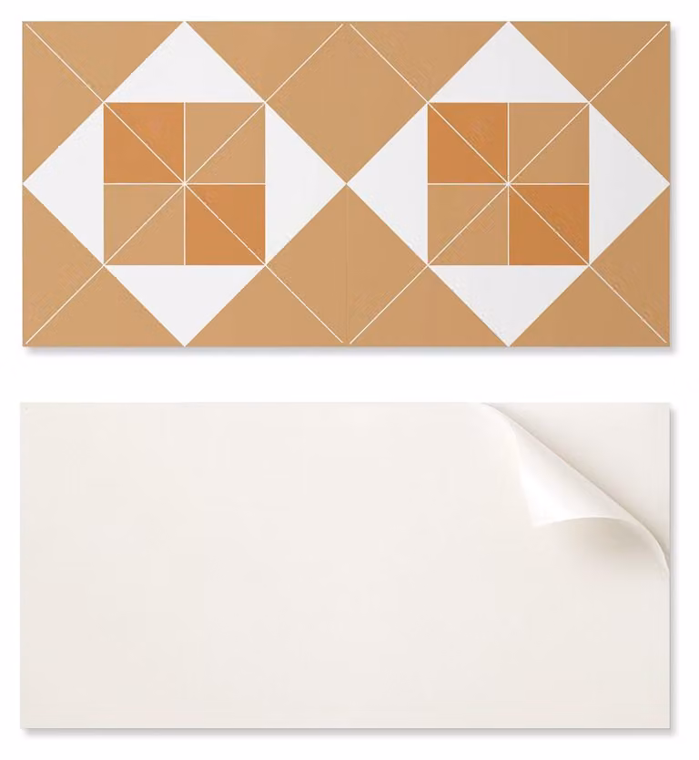 Piastrella in vinile pronta per il montaggio, con decorazione stampata, dimensioni 100 x 50 cm, motivo geometrico in diverse tonalità di colore