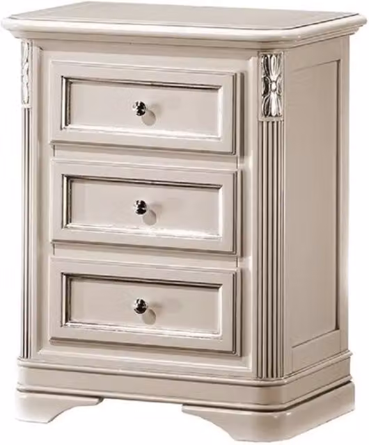 Comodino con 3 cassetti intagliato in legno con decorazioni floreali Mobili 2G L/P/H: 55 x 37 x 70 cm avorio oro argento – 2